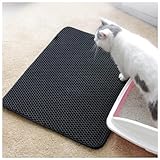 TYBEITAO Katzenstreu Matte Katzenmatte,Waben Doppelschicht Design, Katzentoilette Unterlage Urin-und Wasserdichtes Material,Easy Clean Streukontrolle, Katzentoilettenvorleger,Black-L
