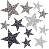Sterne Aufbügelbilder zum Aufbügeln 12 Stk Stern Bügelbilder,Strass Sterne Zum Aufbügeln,Stern Aufbügelbilder Aufkleber,für Hüte, Schuhe,Kleidung,Jeans,DIY,8/6/4 cm-Silberweiß+Mineralgrau+ Schwarz