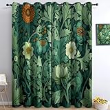 Srigzcaly Verdunkelungsvorhänge William Morris Pflanze Blume Polyester Gardinen Thermo Kälteschutz Blickdicht Ösenschal Dunkelgrün für Wohnzimmer Schlafzimmer, 2er Set, 229 x 117 cm (H x B)