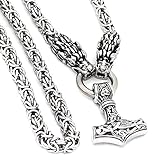 TQWSVUM Viking Odin Crow Thor's Hammer Mjolnir Anhänger Halskette, Männer Edelstahl Drachenkopf Schwere Könige Kette, Nordische Mythologie Keltischer Heidnischer Amulett Schmuck