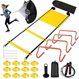 REDCAMP Fußball Trainingszubehör Kinder beinhaltet Agility Leiter, Sprung Seil, Agility Hürden, Disc Cones, Fußball Training Ausrüstung mit Tasche für Junge Erwachsene