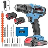 ponoseu Akkuschrauber Set 21V, Akku Bohrschrauber mit Koffer, Akku Bohrmaschine, 25+3 Drehmomentstufen, 2 * 2000mAh Akku, 24 PCS Zubehöre, 2 Gang, DZ-XL01