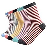 La Dearchuu Damen Winter Wollsocken Dicke Warme Socken 5 Paar, Atmungsaktive Weiche Wintersocken Thermo Socken für Frauen Mädchen Einheitsgröße 35-40, Nadelstreifen