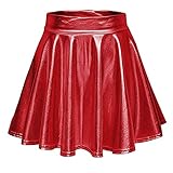 Silberner Rock A Linie Damen, Minirock Damen Sexy Glänzend Faltenrock Metallisch Röcke Kurz Hoch Taillierte Plisseerock mit Elastische Taille Pleated Skirt Damenrock für Party Karneval
