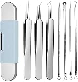 Mitesserentferner Set 7-teilig - Komedonenquetscher mit Akne Pickel Pinzette, Mitesser Entferner Werkzeug zum Ausdrücken von Pickeln für Nasen- und Gesichtspflege​