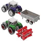 KOMBIUDA 2er Set Traktor Für Realistisches Bauernhoffahrzeug Aus Ideal Für Jungen Und ädchen Inkl Grünen Und Blauen Traktor Mit Realistischem Design Und Reibungsantrieb