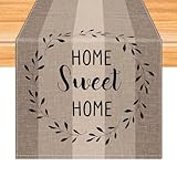 Kiatuniya Tischläufer Streifen Beige Braun Modern Winter Läufer Tisch Vintage Abwaschbar Tischlaufer Landhausstil für Frühling Herbst Küche Tischdeko Party Dekor 40x140 cm