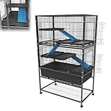 ACXIN Kleintierkäfig 88x48x150 cm, Hamsterkäfig Rattenkäfig, Nagerkäfig, Kaninchenstall mit Rollen, Sicherheitsverschluss, 6 Plattformen, 4 Rampen mit Stoffbezug – Doppelt