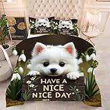 ZZXHG 3D Druck Bettdecke Atmungsaktiv & Weich - WeißEr Pomeranian, All Season Bettwäsche Set mit 2 Kissenbezügen 80x80 cm für Erwachsene und Kinder, 135x200 cm, Maschinenwaschbar e1205