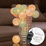 Cobus CozyHome Cotton Ball pink Lichterkette innen strombetrieben | 6m 20 LED warmweiß | lichterkette kinderzimmer mädchen Baumwollkugeln mit licht dekoration | rosa lichterkette bunt schlafzimmer