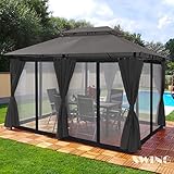Luxus Pavillon 3x4m Minzo - inklusive Seitenwände Gartenpavillon Partyzelt Gartenzelt (mit Moskitonetz, anthrazit)