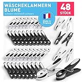 culiclean Wäscheklammern stabil ohne Abdruck Blume 48 Stück schwarz weiß weiß schwarz robuste Kunststoff Kluppen Soft Grip Clothes Pegs zum Aufhängen von Wäsche Hosen T Shirts Unterwäsche Socken
