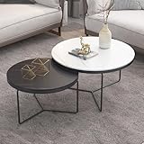 Moderne, runde Satztische, 2er-Set, Bauernhaus-Couchtisch mit abnehmbaren Oberteilen, für Wohnzimmer, kleiner Raum, Wohnungsdekoration (weiß und schwarz, 60 cm)