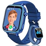 Sanorum 2025 Neue Smartwatch Kinder, 4G Kinder Smartwatch mit GPS und Telefon, SOS, Videoanrufen, Nachrichten, Schulmodus, Wecker, Kamera, Schrittzähler, IP68 Wasserdicht Kinderuhr Mädchen Jungen Blau
