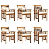 QJBSAVVA 6er Set Akazienholz Gartenstühle mit cremeweißen Kissen Outdoor Esszimmerstühle 61x64x90 cm klappbar leicht für Terrasse Balkon Campingstuhl