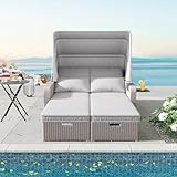 Polyrattan Gartenmöbel für 2 Personen, Gartensofa, Loungesofa, Abnehmbare Markise,Polyrattan und Schwamm (Khaki)