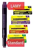 Online 17028 20x kompatible LAMY Patronen bunt, Universal-Tintenpatronen, für alle gängigen Füller, Ersatz-Patronen, Vorteilspack rot, grün, schwarz, lila