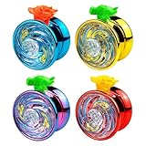 ASOFTY 4 Stück LED Licht YoYo, Finger Spin Trick JoJo für Kinder mit Saiten und Fingerling, Reaktionsfähiges Yoyo für Anfänger und Kinder