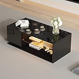 Luxeza LED Couchtisch, Hochglanz Couchtisch, Wohnzimmertischmit Beleuchtungund LED-Lichtleiste, Kaffeetisch mit Stauraum,105x50x36cm (Schwarz)