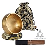 alasemo Tibetische Klangschalen Set Ø8cm, Klangschale klein für Yoga Meditation und Entspannung, Hand gehämmert Messing Singing Bowl mit Holz Klöppel Klangschalenkissen und Aufbewahrungsbeutel