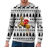 Générique Weihnachtspullover für Herren, Weihnachtspullover, Herren, Winter, Fleecepullover, langärmlig, Rundhalsausschnitt, Weihnachtsdruck, für Herren, Weihnachtspullover, E-Rot, Small
