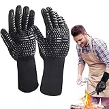 Grillhandschuhe Ofenhandschuhe Hitzebeständig bis 800°C: Grill-Ofenhandschuhe Topfhandschuhe Kochhandschuhe Backhandschuhe für Mikrowelle Backen Grillen Kochen BBQ, Kaminhandschuhe feuerfest (Schwarz)