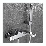 WOTZOV Badewannenarmatur mit Handbrause, thermostatische Wannenarmatur, Wandmontage, Wannenarmatur, Wannenfüllarmatur aus Messing, Zweigriff-Mischbatterie mit 1,5 m Brauses，Chrome