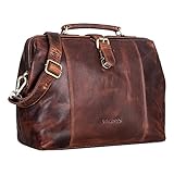 STILORD 'Johannes' Vintage Arzttasche Leder Arztkoffer Retro Reise Tasche Hausbesuch Doktortasche Leder-Tasche mit Steckschloss Antik, Farbe:kara - cognac