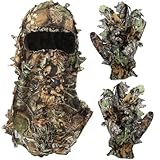 RALSPEC 3D Camouflage Sturmhaube + Handschuhe Set Echtes Blatt Eichenbaum Camo Ghillie Hood Mesh Gesichtsmaske Airsoft Jagd Wildlife Fotografie