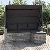 Refined Gartensofa 3 Sitzer, Sofa mit faltbaren Dach, Couch mit Fußhocker, Relaxsofa Dreisitzer Terrassensofa Gartenmöbel (Grau)
