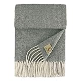 Linen & Cotton Hochwertiger Warmer Schal Wollschal Classico für Damen Herren - 100% Weicher Merino Wolle, Dunkelgrau/Grau (34 x 200cm) Tuch, Halstuch, Winterschal, Übergangsschal, Stola, Langschal