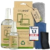 SOYECO Bildschirmreiniger Set 250 & 50ml - inkl. DREI Mikrofasertücher - Display Reiniger für Smartphone, Laptop, Tablet, Monitore und TV (LCD/TFT, LED, OLED) - Screen Cleaner (Schadstofffrei)