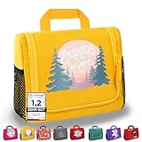 GRINSEZWERGE Kulturtasche für Kinder und Erwachsene - 12 Motive | Reise Kulturbeutel für Damen und Herren | Kosmetiktasche zum Aufhängen | Waschbeutel Waschtasche Reisetasche für Jungen und Mädchen