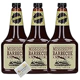 Mississippi BBQ-Sauce Original Barbecue Sparpaket 3x 1814g 1560ml aus USA mit Raucharoma + Benefux. Erfrischungstuch