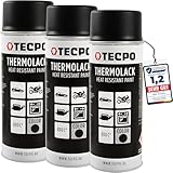 TECPO Thermolack Spray Dose 3X 400ml Auspufflack Autolack Ofenlack Bremssattellack hitzebeständig bis 800°C schnell trocknend Auto Lackspray Schwarz Matt schützt Motor und Auspuff vor Rost (3er-Pack)