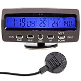 WINGONEER 12V LCD Car Digital Innen Außen Thermometer Spannungstester Voltmeter Spannungsmesser KFZ PKW Datum Uhr Alarm