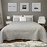 HOMELEVEL Tagesdecke Bett & Sofaüberwurf Bettüberwurf Sofa Tages Ornamente Decken Betthusse XXL Decke Überwurf Überdecke Hellgrau 240cm x 260cm
