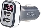 revolt Autobatterietester: Kfz-USB-Ladegerät mit Spannungswarner, LED-Display, 2X USB, 3,1 A (Kfz Handyladegerät, USB für Zigarettenanzünder, Spannungsanzeiger Ladefunktion)