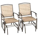 GOPLUS Schaukelstuhl, Gartenstuhl mit Armlehne & Rückenlehne, Campingstuhl aus Eisen & Textilen, Schaukelsessel bis zu 150 kg Belastbar, für Balkon Garten Terrassen (2 PCS)