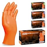 PROGRIP Einweghandschuhe Diamant Grip, Orange, Einmalhandschuhe Extra Stark, Nitrilhandschuhe Gr. L, 2x dicker, Handschuhe Einweg, Arbeitshandschuhe für Werkstatt & Montage, 50 Stk/Box