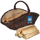 KOTARBAU® Weidenkorb für Brennholz - Holzkorb für Kaminholz - Erntekorb - 64 x 40 x 39 cm - Kaminholzkorb mit Henkel - Holz Tragekorb - Brennholzkorb - Weide - Natürlich - Dunkelbraun