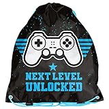 Paso Kinder Turnbeutel/Sportbeutel 36x32 cm - Next Level Gaming - Schwarz/Blau