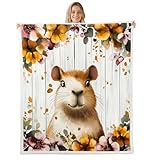Homewish Capybara Decke 75x100cm Cartoon Waldtiere Capybaras Kuscheldecke Botanische Blumen Fleecedecke für Jungen Mädchen Kinder Jugendliche Erwachsene,Pflanze Holzbrett Dekor Couch Dekor Decken