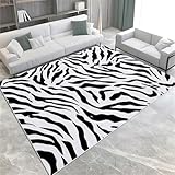 UUZEAI Waschbarer Wohnzimmer Teppich Schwarz Weiß Animal Zebra Print Kurzflor Teppic, Moderne rutschfest Schlafzimmer Teppich, Luxuriös Weich Teppiche für Büro, Kinderzimmer, Spielzimmer 50x80cm