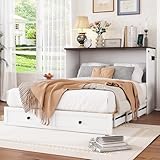 NovaFurnish Schrankbett, 140x200, Mobiles Schrankbett mit Schubladen am Bettende und Regal am Kopfende des Bettes, mit USB und Steckdose, Umbaubares Plattformbett, Ohne Matratze, weiß