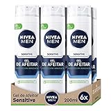 NIVEA MEN Sensitive Rasiergel (6 x 200 ml), Rasiergel für empfindliche Haut, Gesichtsgel mit Ultra Glide Technologie für eine reizfreie Rasur