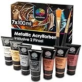 OfficeTree 7 x 100ml Acrylfarben Metallic Set - Acryl Farben auf Wasserbasis - für Acrylmalerei - Acrylfarbe Ideal zum Mischen