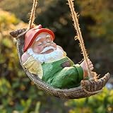 TERESA'S COLLECTIONS Gartenzwerge Gartendeko für Draußen 18cm Liegender Zwerg Gartenfigur aus Hängematte Kunstharz Wasserdicht Gartenwichtel Figur GNOME Gartendeko Geschenke für Frauen