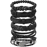 Yolev 6 Stück Armband Herren Punk Geflochtenes Armband für Männer Frauen Manschettenwickel Vintage Armbänder Längenverstellbare Lederarmbänder