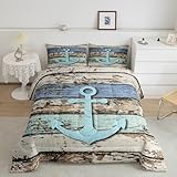 Homemissing Anchor Dekor Steppbett Kinder Bettdecke 200x200cm für Jungen Mädchen Western Bauernhaus 4-Jahreszeiten Bettdecke Vintage Holz Steppdecke Rustikal Bauernhof